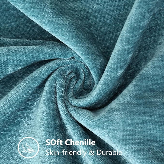 decorUhome Chenille Soft Throw Pillow Covers 12x20 Set of 2, Lumbar Velvet Farmhouse Neutral Decorative Euro Pillow Covers with Stitched Edge for Couch Sofa Bed Home Decor, Teal
