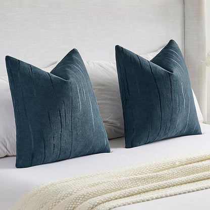 FUTEI Navy Blue Chenille Decorative Throw Pillow Covers 20x20 Inch Set of 2,Soft Embossed Striped Textured Cushion Case,Modern Home Decor for Couch Bed Living Room