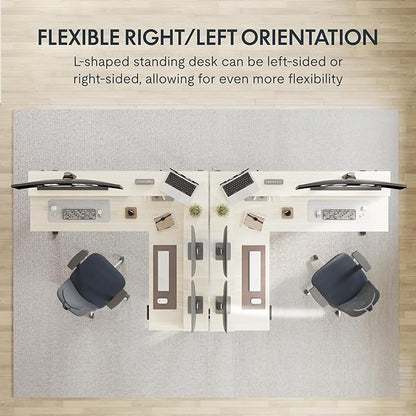 FLEXISPOT 71" L Shaped Standing Desk Electric Corner Table with Shelf, 4 Storage Drawers, Adjustable Computer Workstation for Home, Office, Game, Studio, USB Charger, Light Maple Top + White Frame