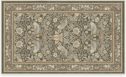 RUGGABLE x Morris & Co Washable Area Rug– Strawberry Thief Stone Gold 3x5, Stain-Resistant, Non-Slip–Small Machine Washable Rugs for Living Room, Bedroom, Hallway, Entryway & Office–with Standard Pad
