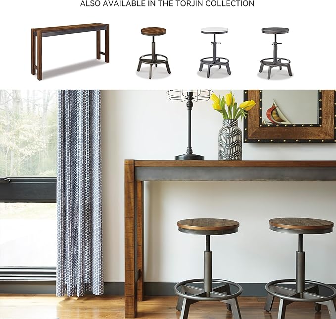 Signature Design by Ashley Torjin Industrial Adjustable Height Counter Barstool, 2 Count, White & Black