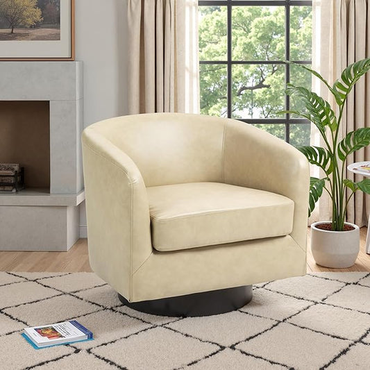 Lumibee Swivel Accent Chair, Faux Leather Swivel Barrel Chair for Living Room, Modern Comfy Upholstered Round Armchair Single Sofa Chair for Bedroom, Club-Cream