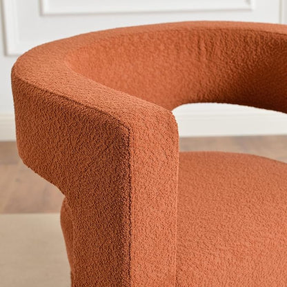 KINWELL 28" W Boucle Accent Chair Armchairs Set of 2, Upholstered Square Open-Back Barrel Chair, No Assembly Side Chair ArmChairs for Living Room Bedroom Lounge (Caramel)
