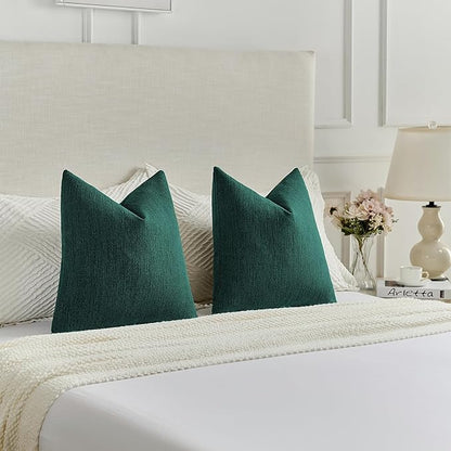 FUTEI Teal Chenille Decorative Throw Pillow Covers 24x24 Inch Set of 2,Soft Cozy Faux Linen Textured European Pillow Shams,Farmhouse Home Decor for Couch Living Room