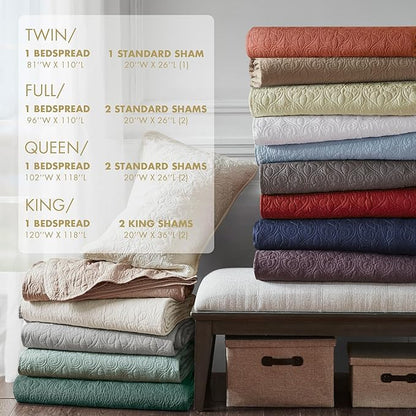 Madison Park Quebec Full Size Quilt Bedding Set - Ivory , Damask – 3 Piece Bedding Quilt Coverlets – Ultra Soft Microfiber Bed Quilts Quilted Coverlet