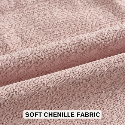 FUTEI Pink Chenille Throw Pillow Covers 12x20 Inch Set of 2,Soft Striped & Diamond Textured Lumbar Pillow Cases,Modern Home Decor for Couch Living Room