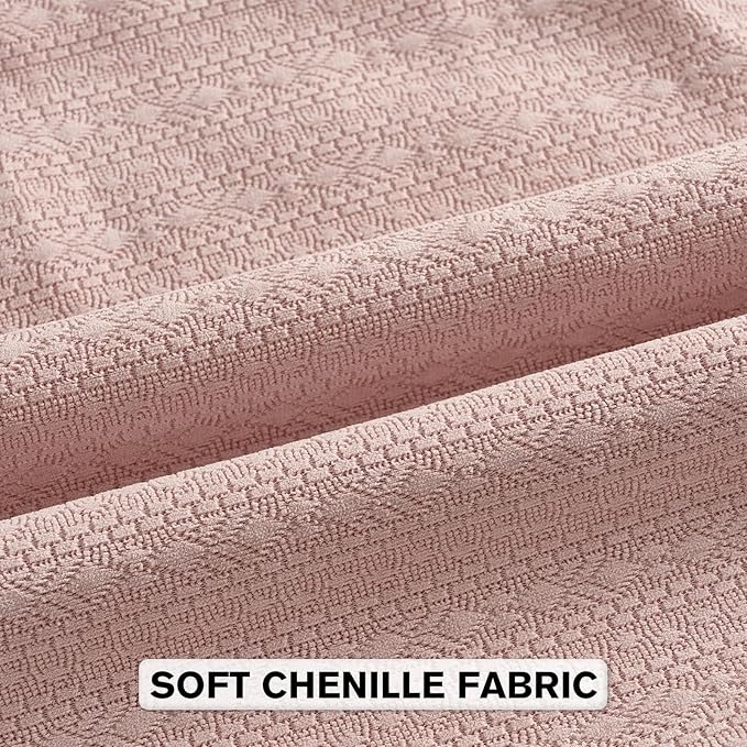 FUTEI Pink Chenille Throw Pillow Covers 16x16 Inch Set of 2,Soft Striped & Diamond Textured Cushion Cases,Modern Home Decor for Couch Living Room