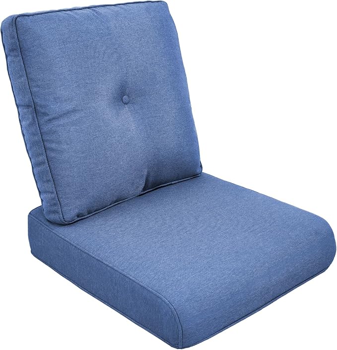 Outdoor Chair Cushions for Patio Furniture - 1 Pack Outside High Back Thick Water-Resistant Cushion 22x24 with Zipper Cover for Wicker Glider Rocking Chairs Loveseat Couch – Blue/Buckle