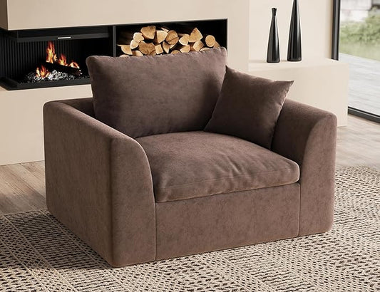 48.6" Single Sofa, Small Boneless Couches for Living Room, Cloud Couch for Bedroom, Office, Brown