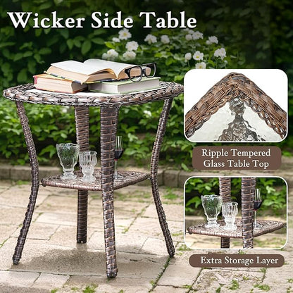 Luxury Outdoor Furniture Set with 6-Inch Thick Cushions, High Back Swivel Patio Chairs with Ottomans & Side Table, Wicker Outdoor Swivel Chairs Set for Porch, Yard, Deck, Poolside, Brown/Beige
