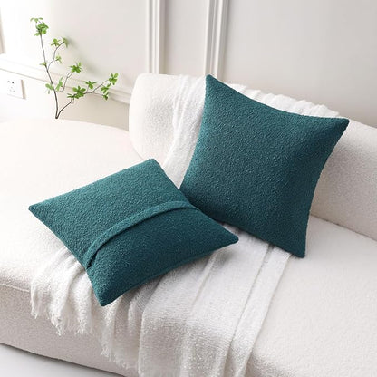 FUTEI Pack of 2 Teal Green Decorative Throw Pillow Covers 26x26 Inch Soft Cozy Solid Boucle Textured Euro Pillow Shams,Modern Home Decor for Couch Bed Living Room