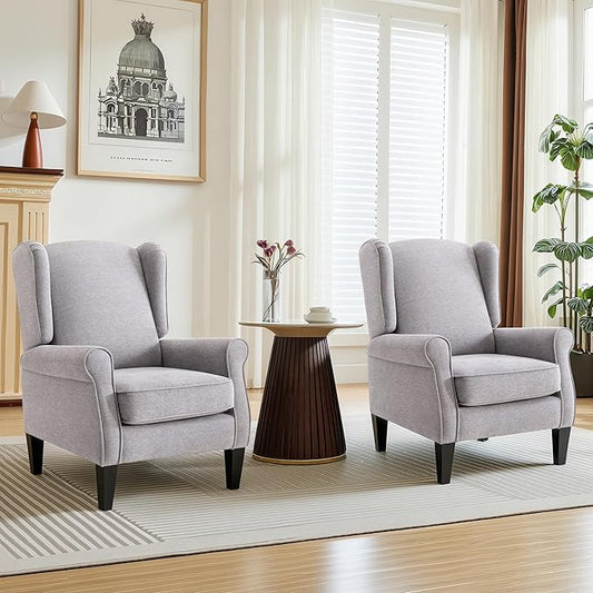 Accent Chair Set of 2, Modern Living Room Chairs with Wingback, Comfy Upholstered High Back Single Sofa for Bedroom, Mid-Century Reading Armchair Sillas para Sala