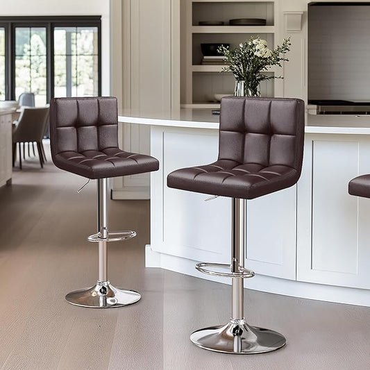 Yaheetech Bar Stools Set of 4 - Modern Adjustable Kitchen Island Chairs Counter Height Barstools Swivel PU Leather Chair 30 inches,X-Large Base and Seat, Brown