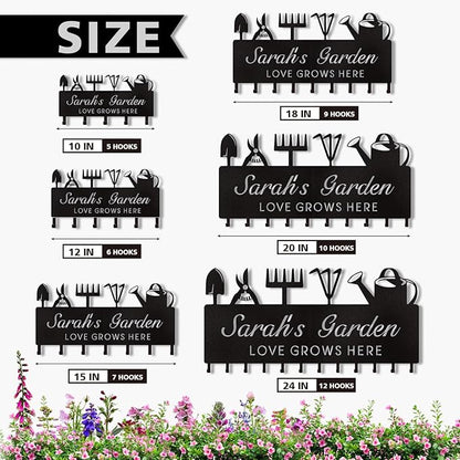 Personalized Key Holder for Wall, Custom Name Wall Mounted Black Key Hanger with Horticultural Garden Design, Key Racks Organizer for Hallway Entryway Front Door Storeroom Decor