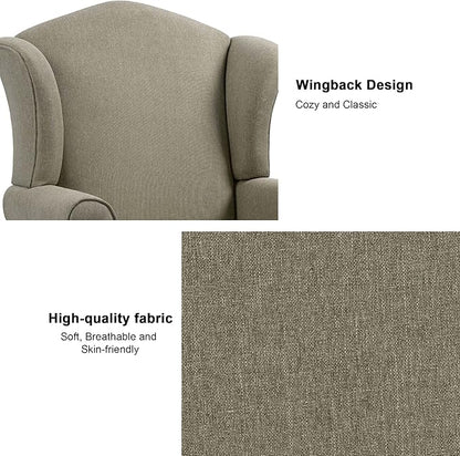 Accent Chair, High Back Upholstered Armchair with High Resilience Sponge & Wood Legs, Mid-Century Modern Comfy Single Sofa Reading Chairs for Living Room, Bedroom (Light Camel, Set of 2)