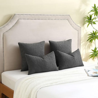 FUTEI Pack of 2 Dark Grey Decorative Throw Pillow Covers 20x20 Inch Soft Cozy Solid Boucle Textured Cushion Case,Modern Home Decor for Couch Bed Living Room