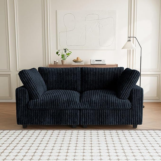Modular Sectional Sofa, 78.74" Oversized Loveseat Sofa, Deep Seat Cloud Couch, 2 Seat Comfy Modular Sofa Couches for Living Room, Plush Couch Cushion Covers Removable, Black