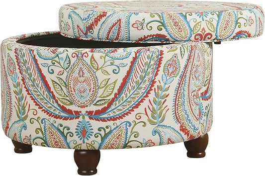 Homepop Home Decor | Upholstered Round Storage Ottoman | Ottoman with Storage for Living Room & Bedroom, Dark Bold Paisley