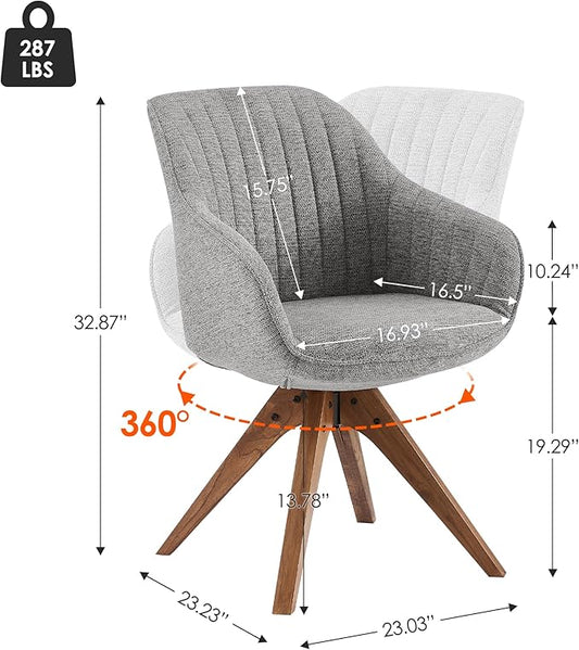 Zouron Mid Century Modern Accent Chair with Wooden Legs, Upholstered Swivel Chair No Wheels, Side Accent Armchair Vanity Chair for Small Space Home Office Living Room Bedroom, Light Grey