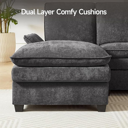ONBRILL 108" Modular Sectional Sofa,U Shaped Sectional Couch with Movable Ottoman,Cloud Couches for Living Room,Bedroom and Apartment, Grey