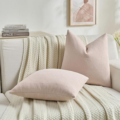 FUTEI Pink Decorative Throw Pillow Covers 12x20 Inch Set of 2,Soft Cozy Wheat Ear Striped Patterns Lumbar Pillow Cases,Modern Home Decor for Couch Bed Living Room