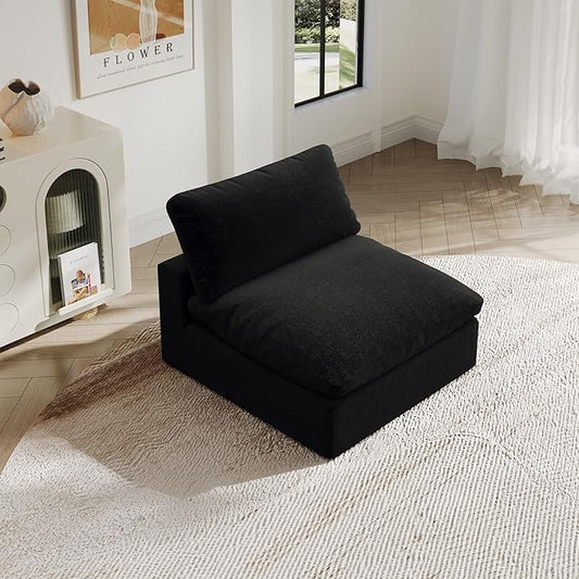 Modular Sectional Sofa,1-Seater Extra Comfty Deep-Seat-Filled Couch,Modern Couches for Living Room, Apartment,Office,Small Space,Black