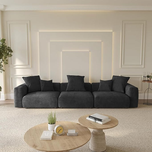 WJShome Modular Sectional Sofa Couch,141.73inch Oversized 3 Seater Sofa,Upholstered with Corduroy Fabric Couches with 5 Pillows,Cushion Covers Removable& Washable,