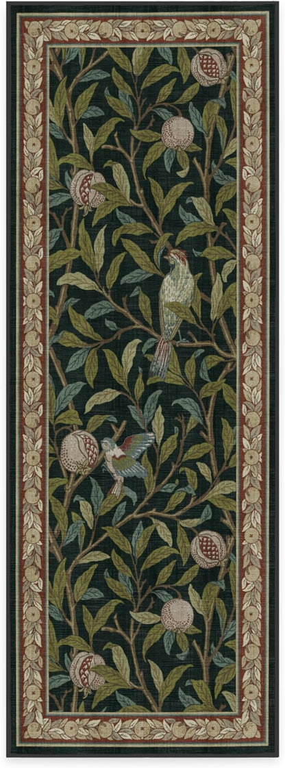 RUGGABLE x Morris & Co Machine Washable Runner Rug – Pomegranate Blue Green 2.5x7, Stain-Resistant, Non-Slip – Washable Rug for Hallway, Entryway, Living Room & Kitchen–with Standard Pad
