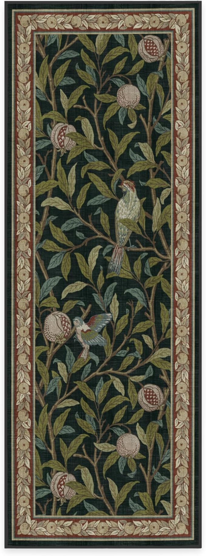 RUGGABLE x Morris & Co Machine Washable Runner Rug – Pomegranate Blue Green 2.5x7, Stain-Resistant, Non-Slip – Washable Rug for Hallway, Entryway, Living Room & Kitchen–with Cushioned Pad