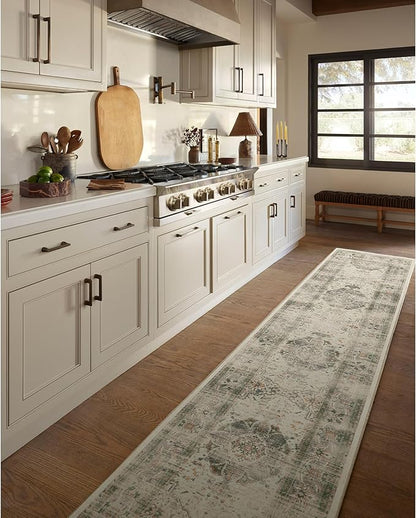 RUGGABLE Washable Vintage Area Rug – Sarrah Sage 2x3, Stain-Resistant, Non-Slip – Small Machine Washable Rugs for Living Room, Bedroom, Hallway, Entryway & Bathroom–with Cushioned Pad
