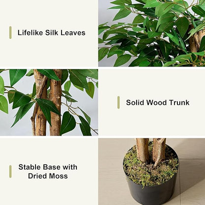 VECELO Artificial Ficus Tree with Sturdy Nursery Pot, 5FT Faux Silk Plant for Indoor Outdoor Home Garden Decor, 2 Pack