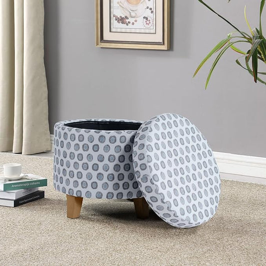 HomePop Upholstered Round Storage Ottoman|Homepop Home Décor|Upholstered Round Foot Rest Ottoman - Small Green Medallion Ikat Print