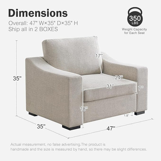 ABCASA 47" W Oversized Accent Chair Set of 2, Comfy Upholstered Sofa Chair with Large Seat and Wide Armrest, Pet-Friendly Modern Lounge Armchair for Living Room/Apartment/Bedroom, Soft Linen, Oatmeal