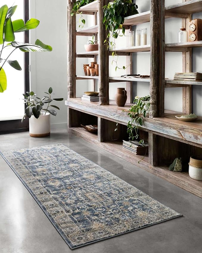 Loloi Teagan Collection TEA-03 Denim/Pebble 2'-8" x 4' Accent Rug, Large, Soft Neutral Rug, High-Traffic for Living Room, Bedroom, Home Office, Dining Area