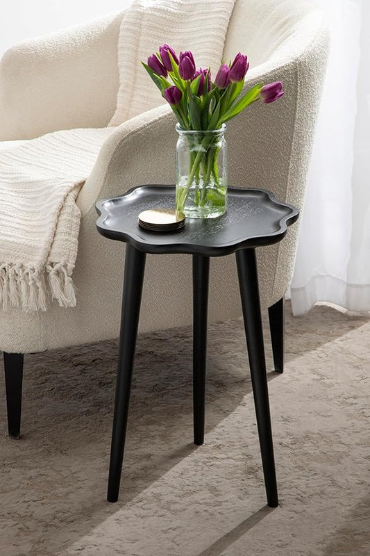 Kate and Laurel Alezar Modern Wooden Round Side Table, 15 x 15 x 22, Black, Solid Wood End Table with Wavy Edge for Bedroom Nightstand or Living Room Accent Table