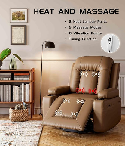 GarveeHome Power Lift Recliner Chair - Heat and Massage, Adjustable Back and Legs, PU Leather Electric Lift Chair Designed for The Elderly and People with Mobility impaired