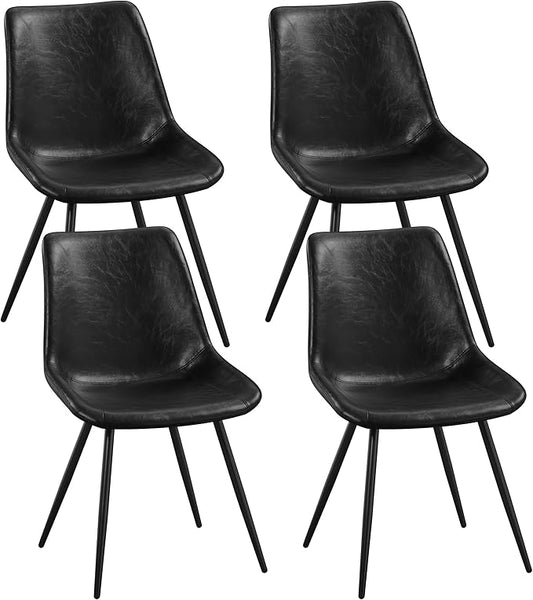 Yaheetech Dining Chairs Set of 4 Modern Upholstered Dining Room Chairs with Faux Leather Seat and Metal Legs for Home, Kitchen, Armless Design, Black