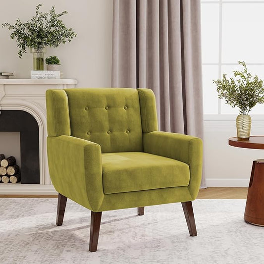 Lumibee Accent Chair, Modern Velevet Armchair for Living Room, Comfy Upholstered Arm Chair Tufted for Indoor Bedroom Office Room (Green Velvet)