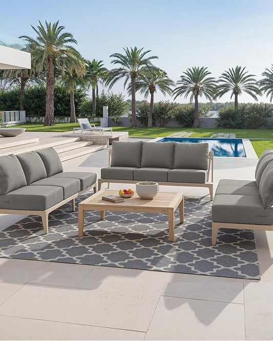 Luxury 24x24x6 Inch Patio Chair Cushions Set of 3 - Memory Foam Deep Seat Water-Resistant Patio Cushion for Lawn Dining Rocking Swivel Chairs Loveseat 3-Seater Sectional Sofa - Grey