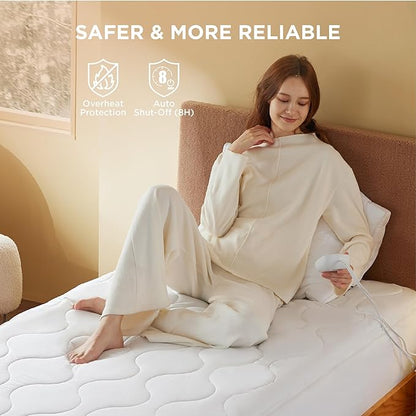 Bedsure Waterproof Heated Mattress Pad Full - Cotton Bed Warmer with Memory & Preheat Functions, 10 Heat Settings & 12 Hour Shut Off, Single Controller, Electric Mattress Pad Full, 54"x75"
