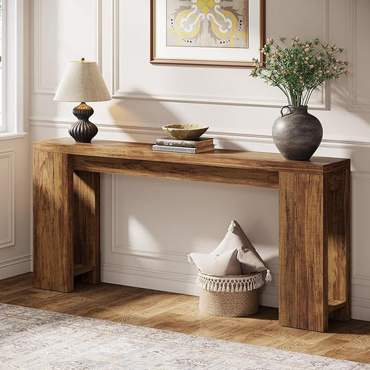 Tribesigns 70.9-Inch Long Console Table, Farmhouse Wooden Entryway Sofa Table Behind Couch, Narrow Entry Console for Living Room, Hallway, Entrance, Foyer, Walnut Brown