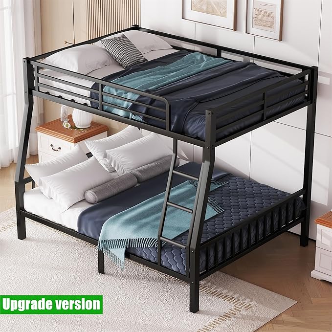 Stronger & Higher Quality Heavy Duty Steel Bunk Bed Full XL Over Queen Size Bunkbed, Thickened Safer More Stable Metal Queen Bunk Bed Frame (Faster Assembly) (Full XL Over Queen)