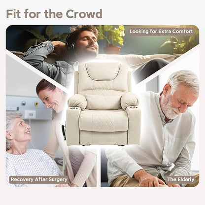 Oversized Lazy Boy Recliner Chair, 2 Motor Leather Recliner, Nursing Lift Chair with Massage and Lumbar Heating, Functional Adult Power Recliner with Cup Holders