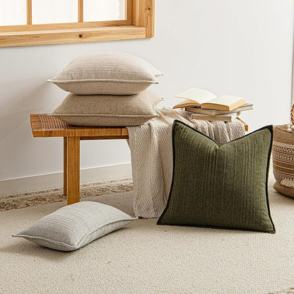a moment Christmas Linen Pillow Covers Set of 2,Boho Farmhouse Throw Pillowcases Neutral Textured Decorative Covers for Couch Sofa,Soft Linen Blend Accent Case Cushion Home Decor 26"x26"Dark Green