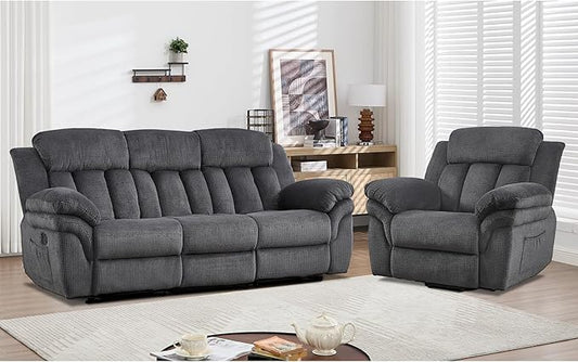 CANMOV Recliner Sofa Set, Oversize Power Lift Recliner Chair and Manual Loveseat with Overstuffed Armrest for Living Room,Bedroom Furniture,Office,1+3 Seat Grey