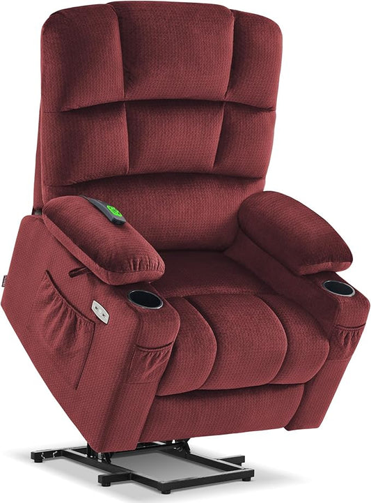 MCombo Large Dual Motor Power Lift Recliner Chair for Elderly, Massage and Heat, Lay Flat, Zero Gravity, Home Button, USB Port, Fabric 7680 (Large, Burgundy)