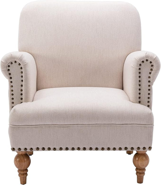 DM Furnitue Modern Accent Chair Comfy Arm Chairs Comfy Upholstered Lounge Chair Single Sofa Couch for Bedroom/Living Room, Cream