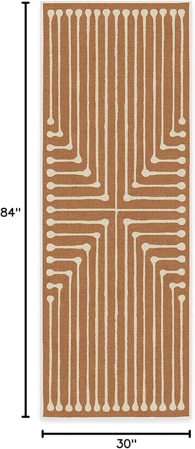 RUGGABLE x Jonathan Adler Machine Washable Modern Runner Rug – Inkdrop Copper 2.5x7, Stain-Resistant, Non-Slip – Washable Rug for Hallway, Entryway, Living Room & Kitchen–with Cushioned Pad