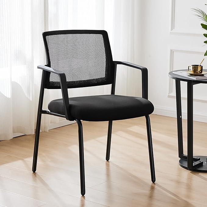 DUMOS Black Stackable Arm Chairs with Mesh Back and Upholstered Fabric, Sturdy Metal Frame, Easy to Store and Use, Perfect for Indoor and Outdoor Spaces, 1 Chair