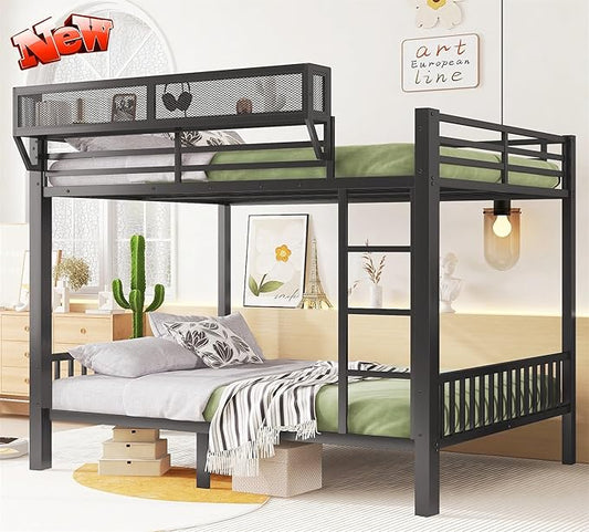Latest Upgrade & Stronger Steel Queen Over Queen Bunk Bed, Heavy Duty Thickened More Rust-Proof Metal Bunk Queen Bed with Enhanced Legs & Slats (Easier Assembly)